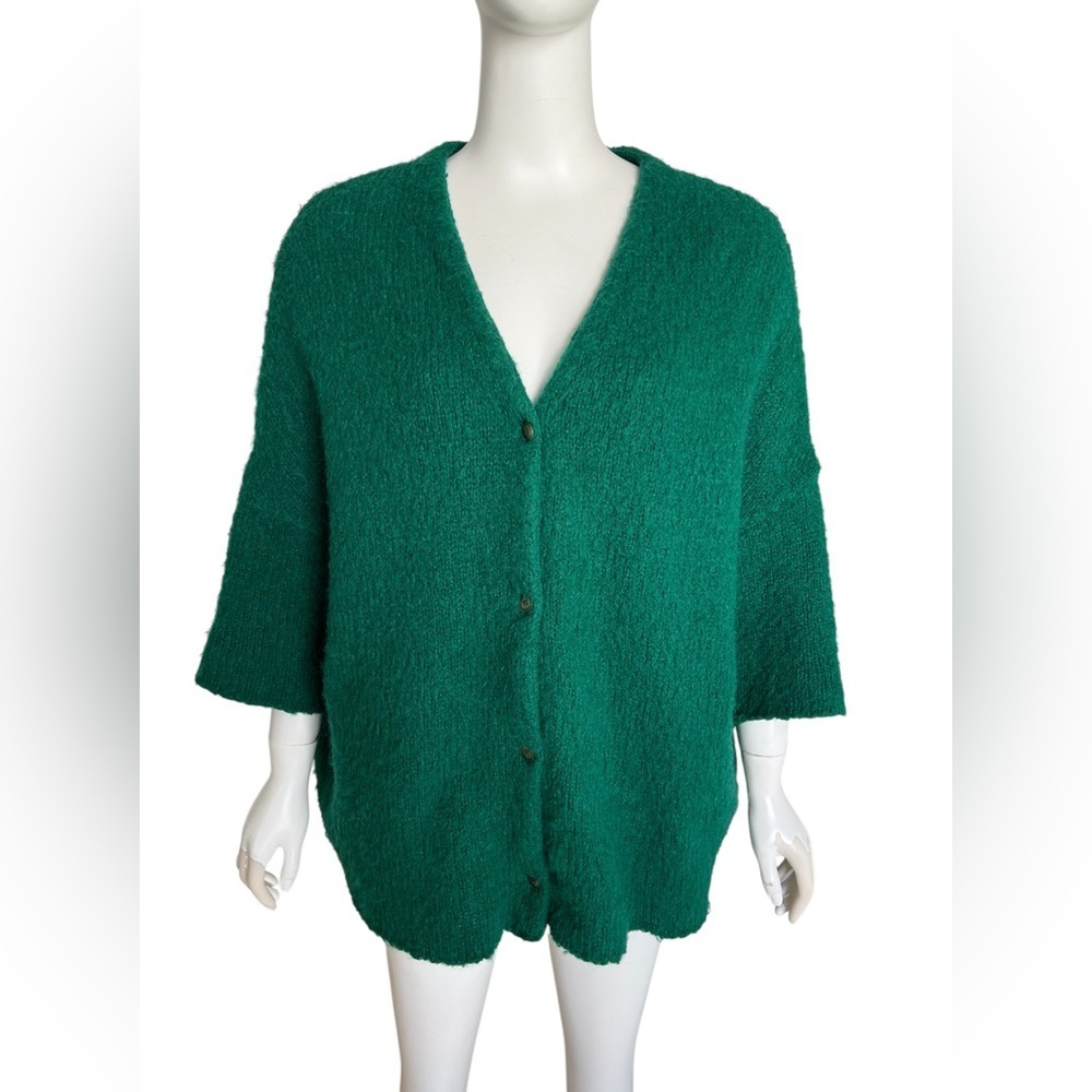 American Vintage Mohair Oversized Cardigan Sweater One Size Green Preppy Coastal